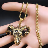 Satanic Baphomet Hexagonal Star Necklace Men Stainless Steel