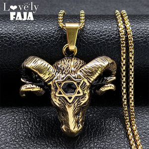 Satanic Baphomet Hexagonal Star Necklace Men Stainless Steel