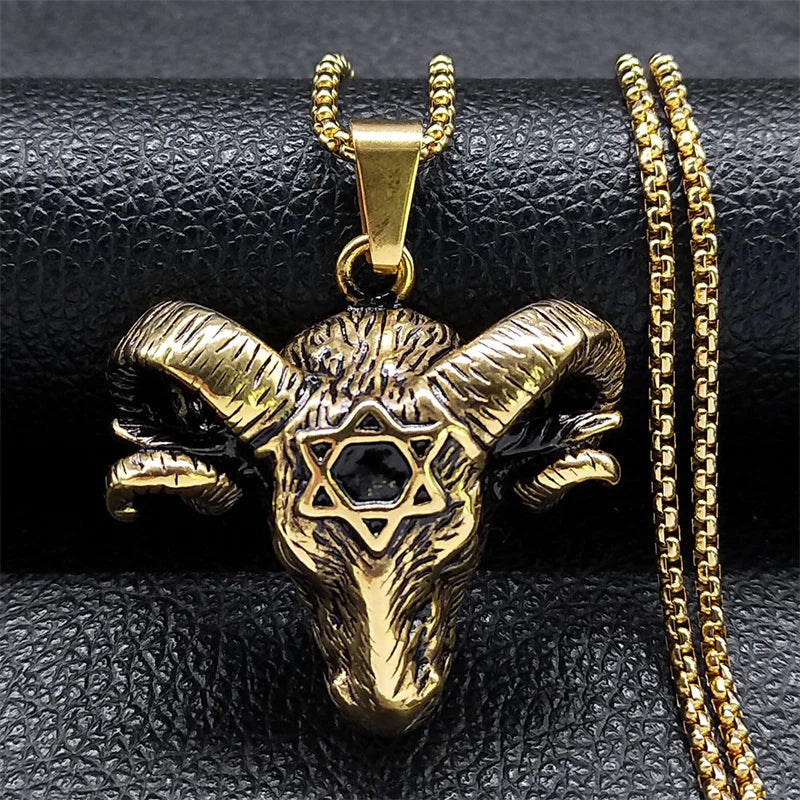 Satanic Baphomet Hexagonal Star Necklace Men Stainless Steel