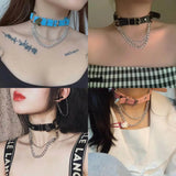 Goth Sexy Orange Leather Choker Necklace Women Grunge Rock Chocker Necklaces