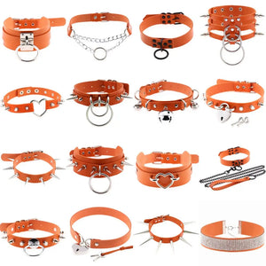 Goth Sexy Orange Leather Choker Necklace Women Grunge Rock Chocker Necklaces