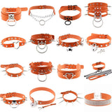 Goth Sexy Orange Leather Choker Necklace Women Grunge Rock Chocker Necklaces