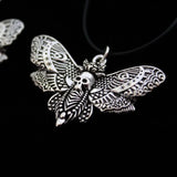 Goth Silver Moth Skull Pendant Necklace