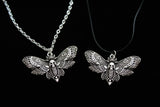 Goth Silver Moth Skull Pendant Necklace