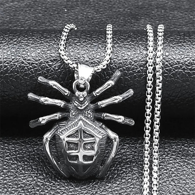 Goth Spider Halloween Pendant Necklace for Men Punk Rock Gothic Jewelry