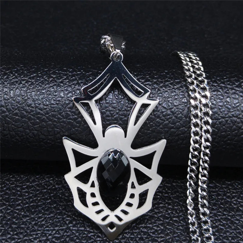 Goth Spider Stainless Steel Hip Hop Necklace Men Silver Punk Rock Necklace