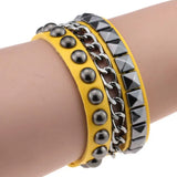 Goth Spike Bracelets Gothic Punk Yellow PU Leather Couple Bracelets