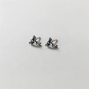 Gothic 925 Silver Heart Angel Cross Stud Earrings