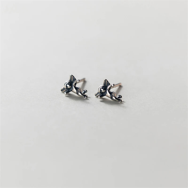 Gothic 925 Silver Heart Angel Cross Stud Earrings
