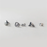 Gothic 925 Silver Heart Angel Cross Stud Earrings