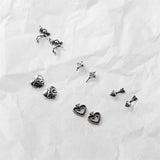 Gothic 925 Silver Heart Angel Cross Stud Earrings