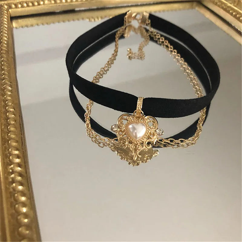 Goth Vintage Butterfly Velvet Double Chain Choker Necklace
