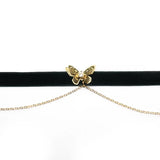 Goth Vintage Butterfly Velvet Double Chain Choker Necklace