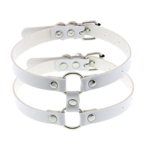 Goth PU Leather Heart Round Choker Necklace For Women
