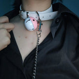 Goth PU Leather Heart Round Choker Necklace For Women
