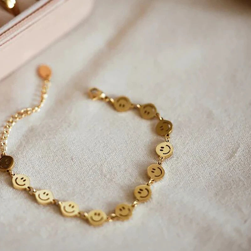 Gothic 18K Plated Smiley Face Bracelet Daily Christmas Gift Jewelry Women