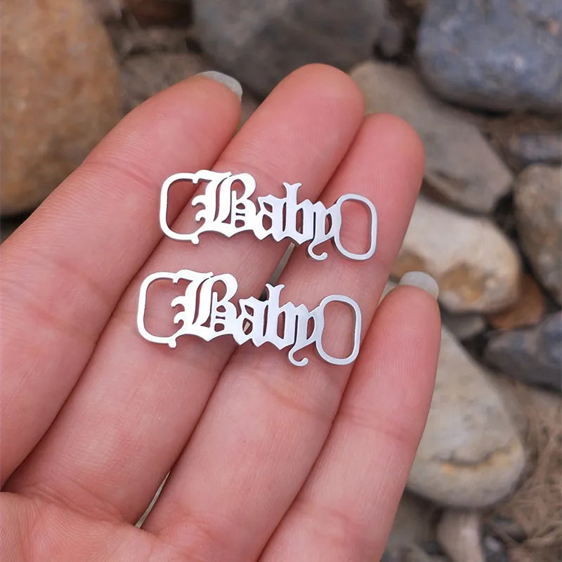 Gothic Baby Girl Letter Shoelace Stainless Steel Shoe Tags