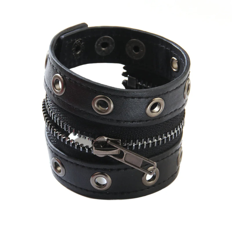 Wide Gothic Leather Bracelet for Women