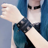 Wide Gothic Leather Bracelet for Women