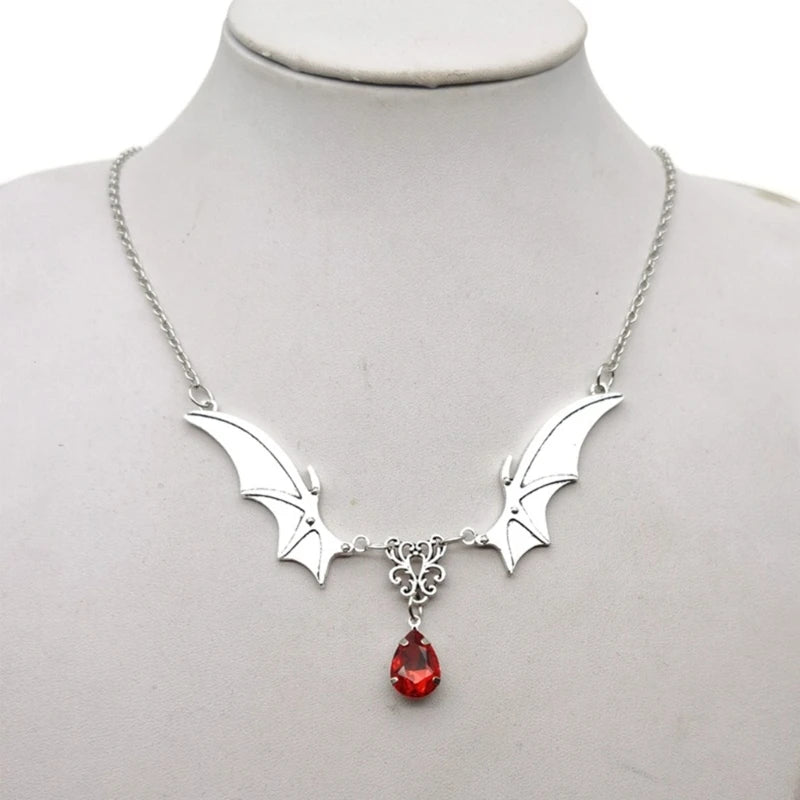 Gothic Bat Clavicle Chain Sweater Necklace Halloween Witch Bat Jewelry