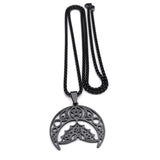 Gothic Bat Pentagram Moon Necklace Stainless Steel Witch Crescent Chain Jewelry