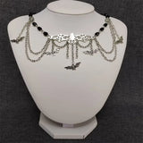 Gothic Bats and Chains Choker Necklace With Bat Charms, Chains and Beads