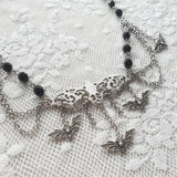 Gothic Bats and Chains Choker Necklace With Bat Charms, Chains and Beads