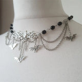 Gothic Bats and Chains Choker Necklace With Bat Charms, Chains and Beads