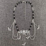 Gothic Bats and Chains Choker Necklace With Bat Charms, Chains and Beads