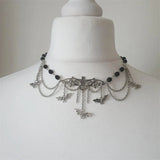 Gothic Bats and Chains Choker Necklace With Bat Charms, Chains and Beads