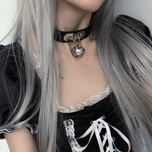 Gothic Bells Necklace Punk Rock Cosplay Harajuku Sexy Leather Heart Spike Choker
