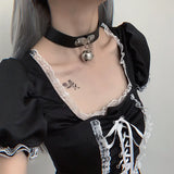Gothic Bells Necklace Punk Rock Cosplay Harajuku Sexy Leather Heart Spike Choker