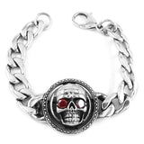 Gothic Biker Skull Bracelet Red Stone Eyes Stainless Steel Titanium Jewelry