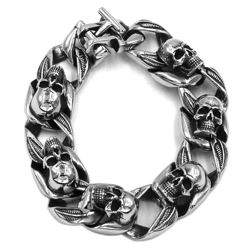 Gothic Biker Skull Bracelet Stainless Steel Titanium Jewelry