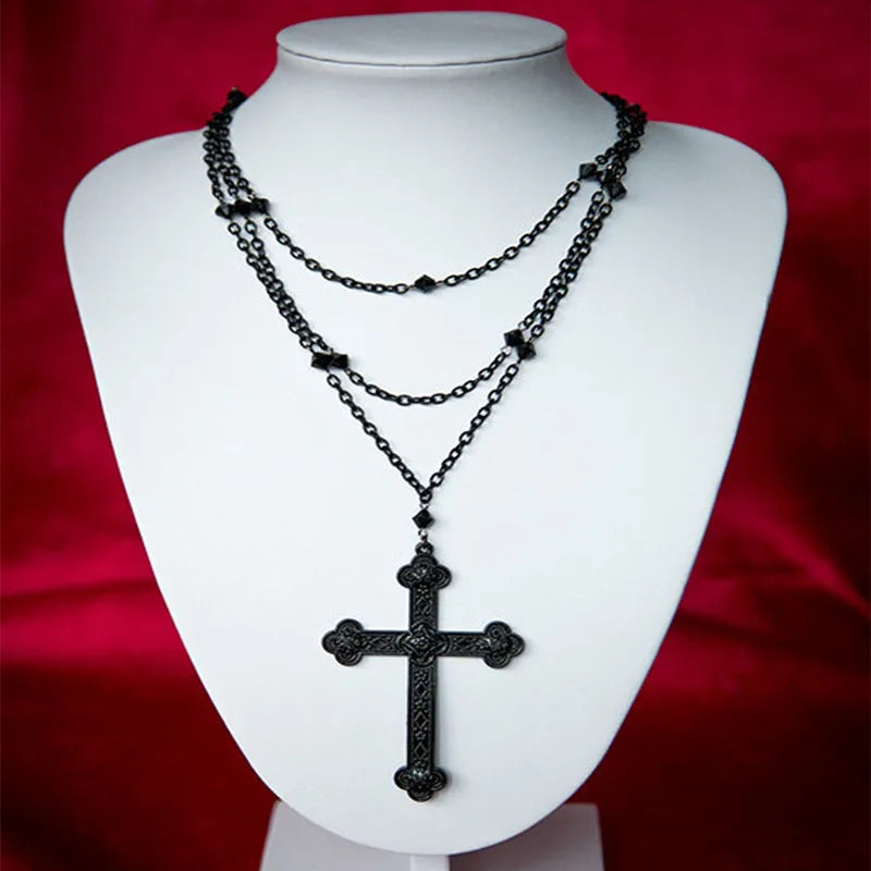 Gothic Cross Long Necklace Men's Women's Witchcraft Punk Hip Hop Jewelry