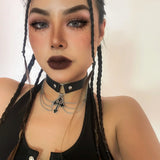 Y2K Gothic Cross Pendant Necklace Grunge Tassels Leather Women Jewelry