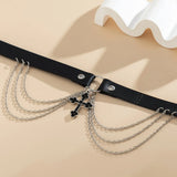 Y2K Gothic Cross Pendant Necklace Grunge Tassels Leather Women Jewelry