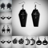 Gothic Dark Bat Coffin Pentagon Moon Lantern Earring