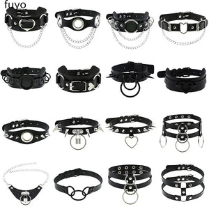 Gothic Goth PU Leather Choker Necklace Hollow Heart Rivet Spike Chains
