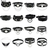 Gothic Goth PU Leather Choker Necklace Hollow Heart Rivet Spike Chains