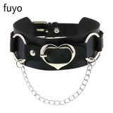 Gothic Goth PU Leather Choker Necklace Hollow Heart Rivet Spike Chains