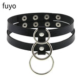Gothic Goth PU Leather Choker Necklace Hollow Heart Rivet Spike Chains