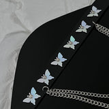 Gothic Leather Tassel Necklace Harajuku Egirl Reflective Buttherfly Necklaces