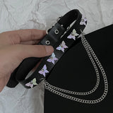 Gothic Leather Tassel Necklace Harajuku Egirl Reflective Buttherfly Necklaces