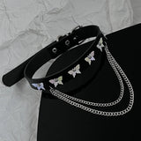 Gothic Leather Tassel Necklace Harajuku Egirl Reflective Buttherfly Necklaces