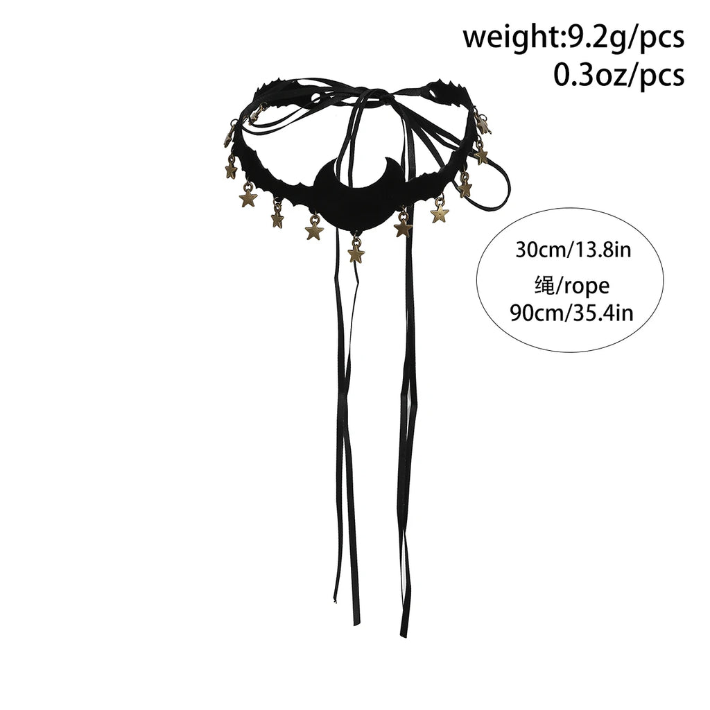 Gothic Moon Star Tassel Choker Necklace Vintage Halloween Jewelry