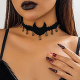 Gothic Moon Star Tassel Choker Necklace Vintage Halloween Jewelry