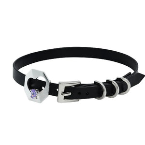 Gothic Pu Leather Choker Necklaces with Metal Heart Decor Purple Crystal