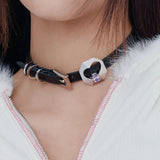 Gothic Pu Leather Choker Necklaces with Metal Heart Decor Purple Crystal
