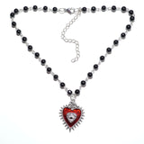 Blood Red Pearl Heart Necklace Evil Eye Charm Rosary Choker